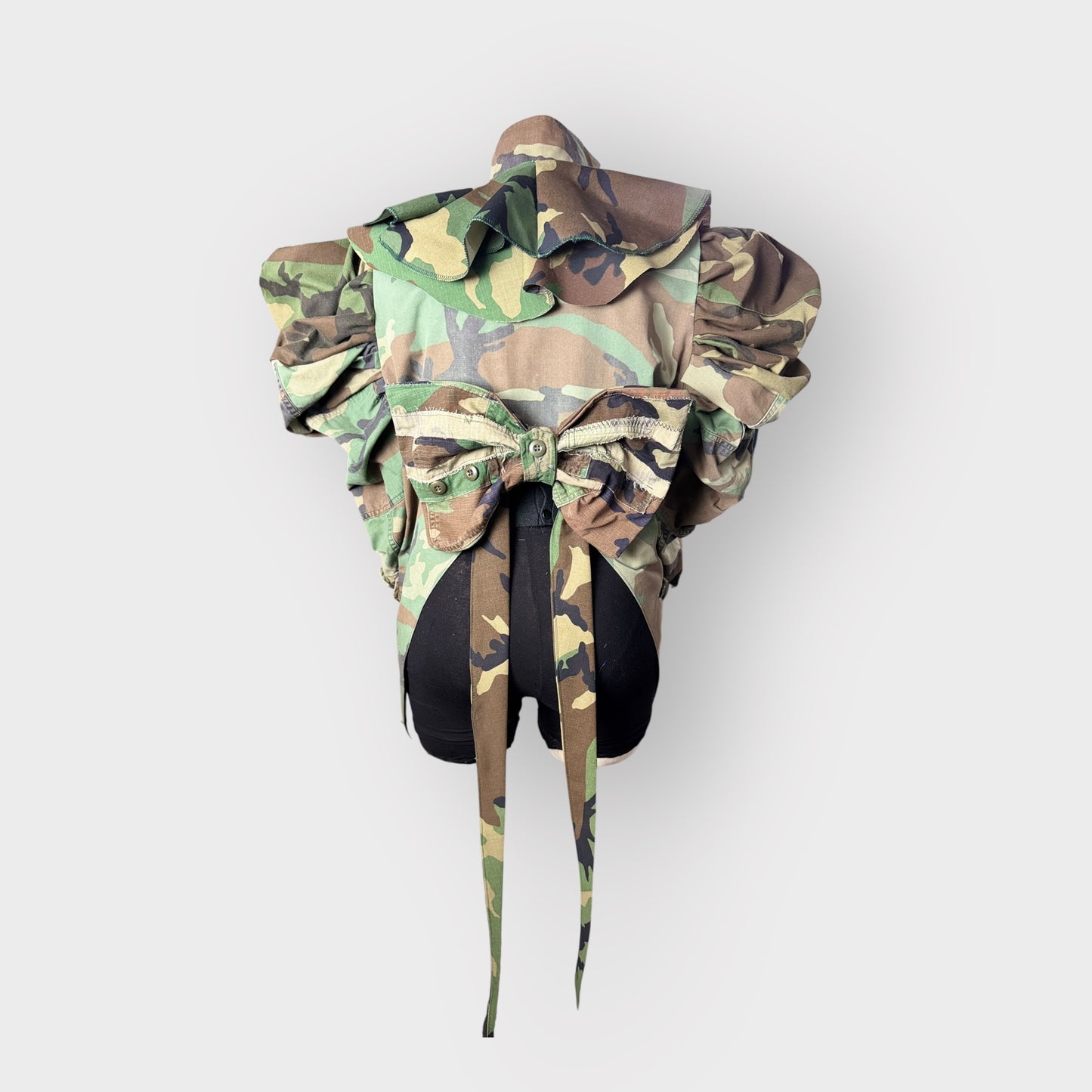 Ash Camo Couture Ruffle Tuxe Tail Jacket