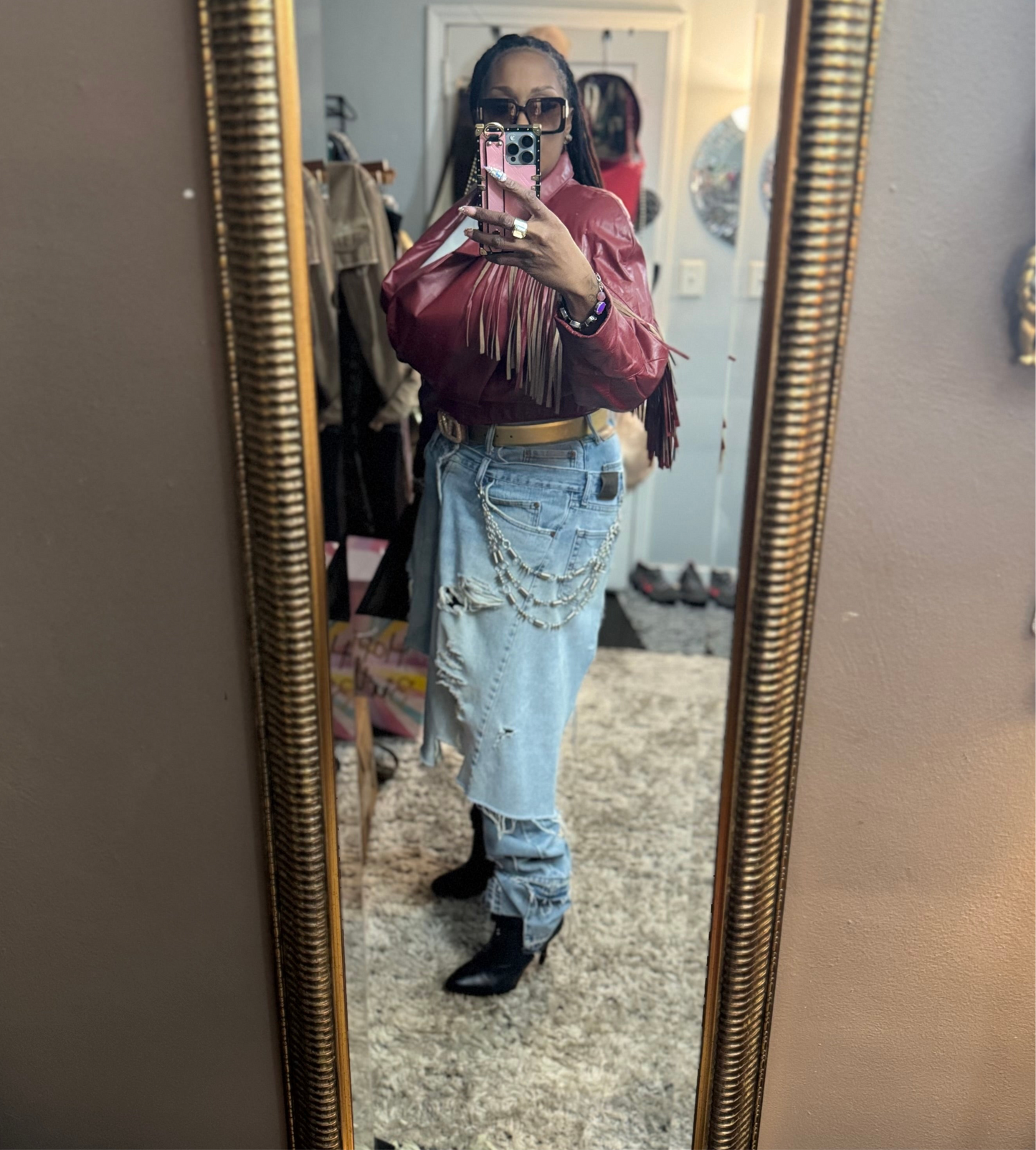 Demure Denim Street Style Over Skirt Jeans