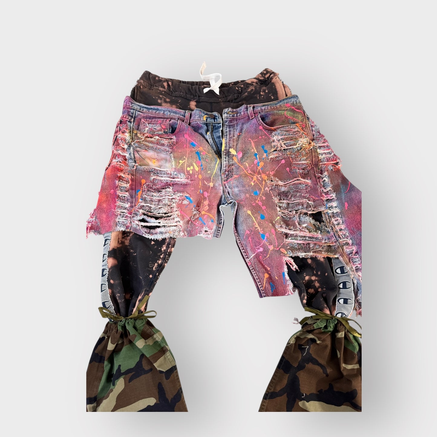Distressed Rainbow Denim Layover Joggers