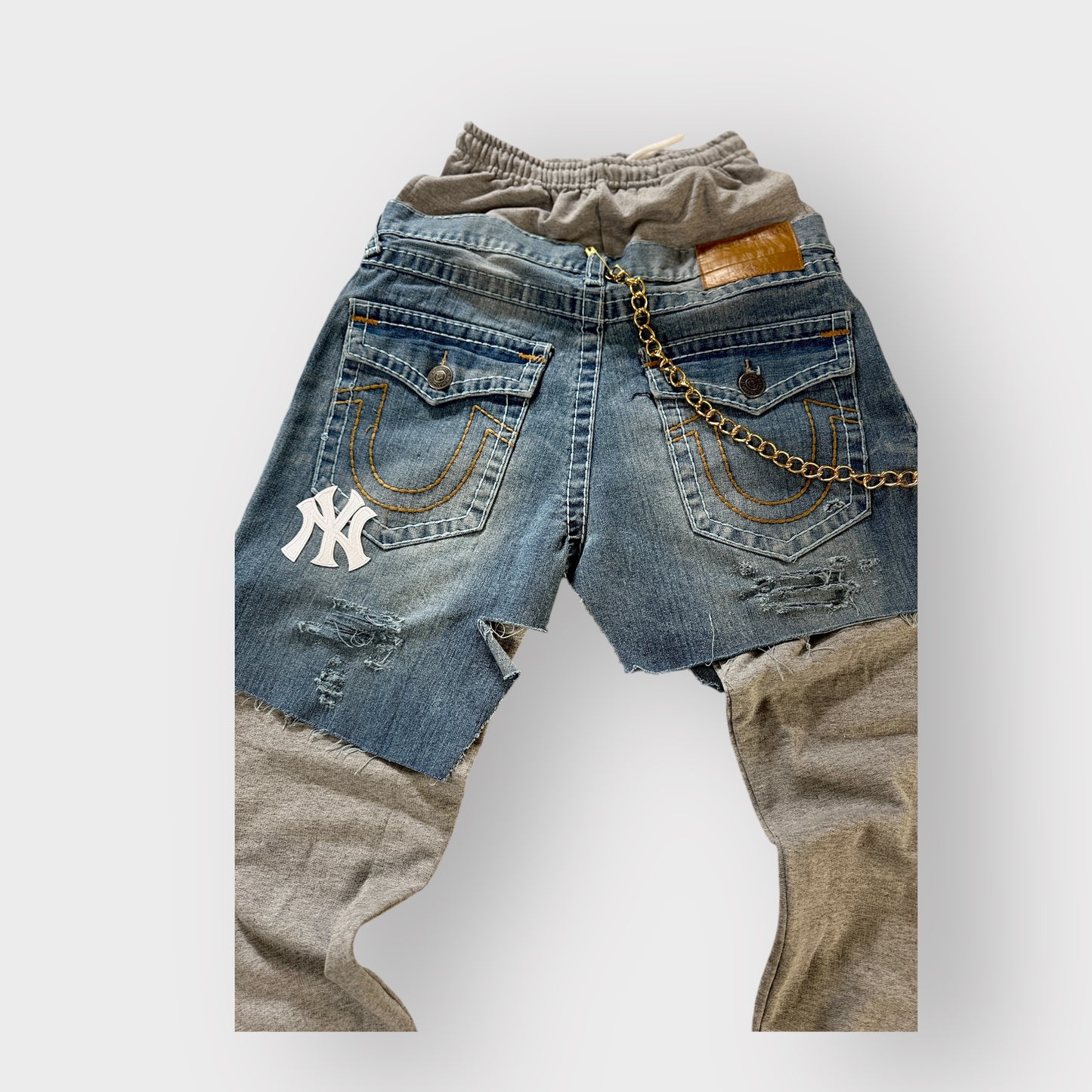 Distressed Denim Layover Joggers