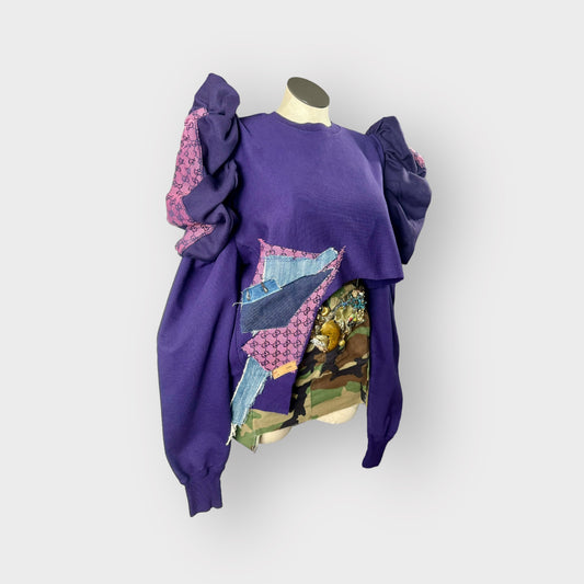 Luxe Asym. Puffy Sleeve Crewneck