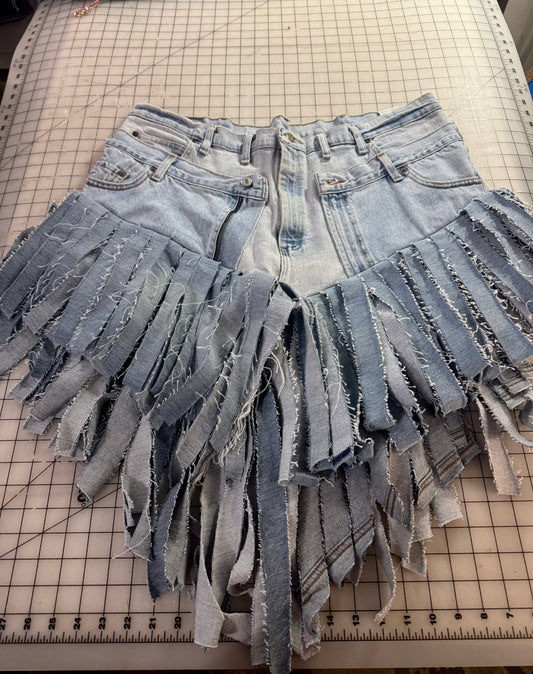 Double Denim Cowgirl Fringe Skirt