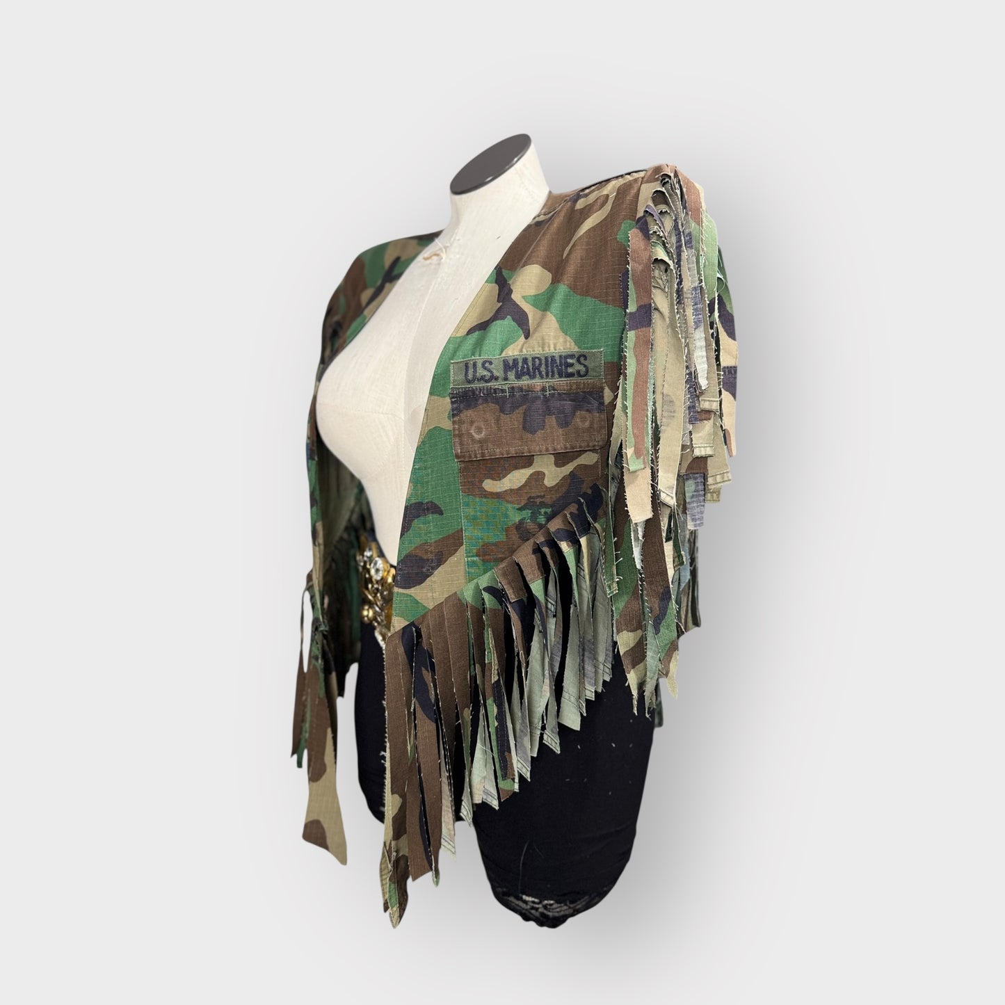 Camo Cowgirl Couture Tuxe Tail Fringe Power Shoulder Poncho