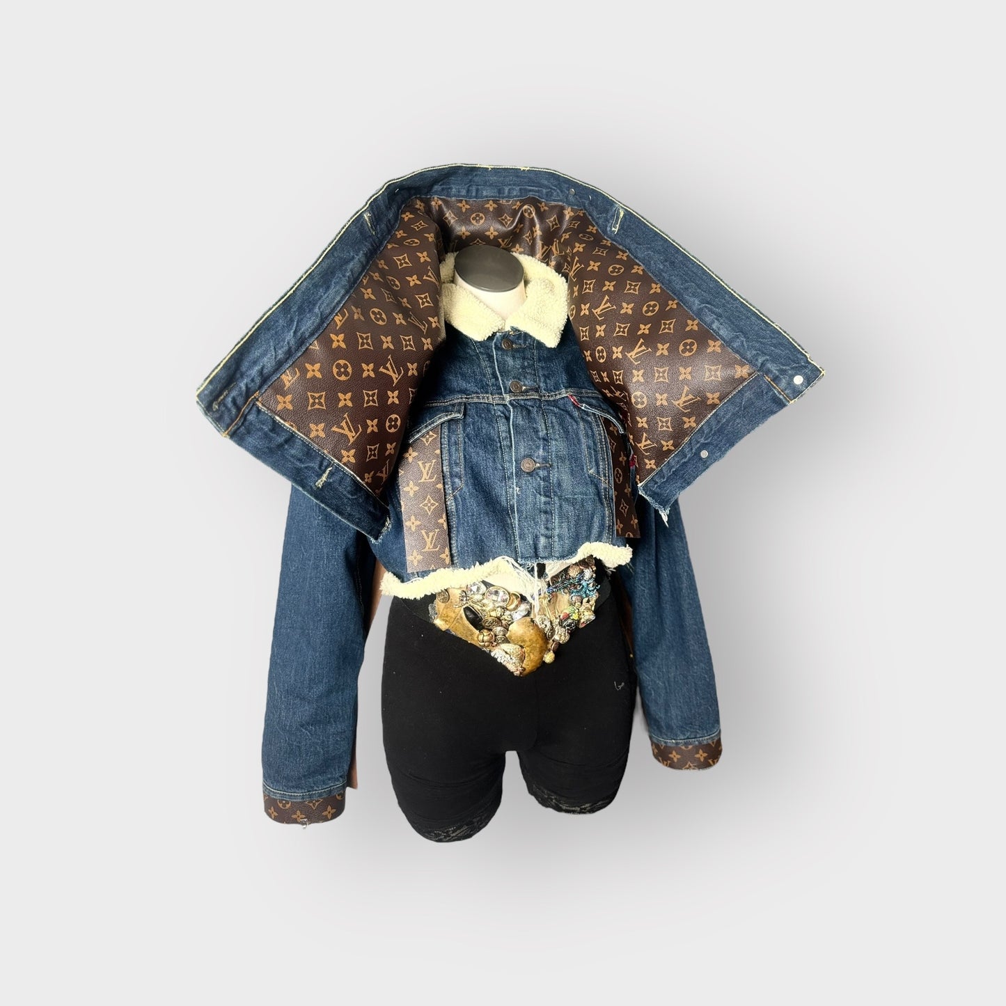 Denim Couture Designer Insp. Cowl Neck Cropped Jacket
