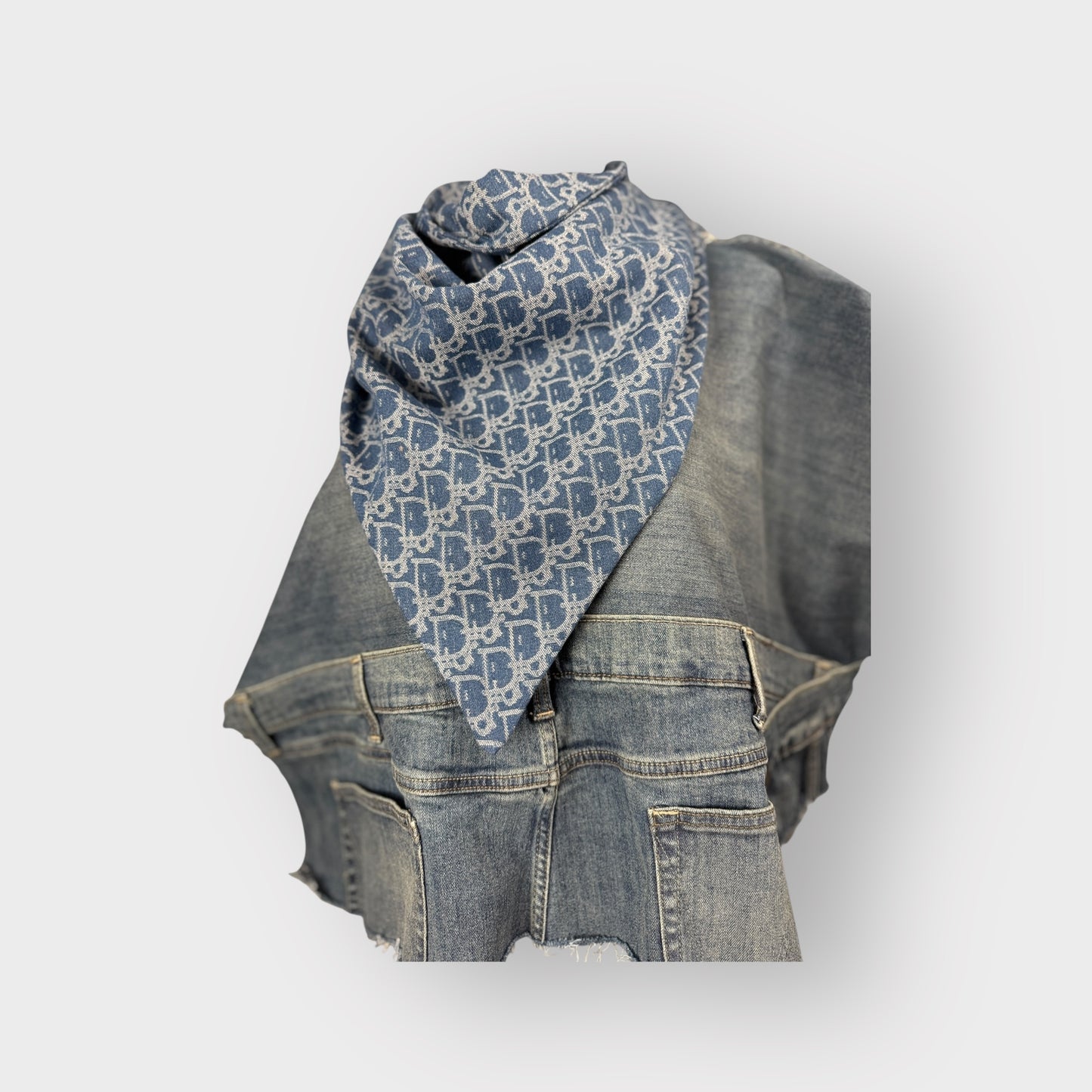 Oversized Luxe Denim Handkerchief Neck Tie