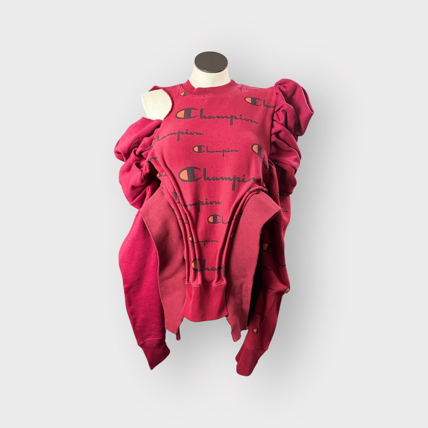 Corset Style Off the Shoulder Puff Sleeve Crewneck