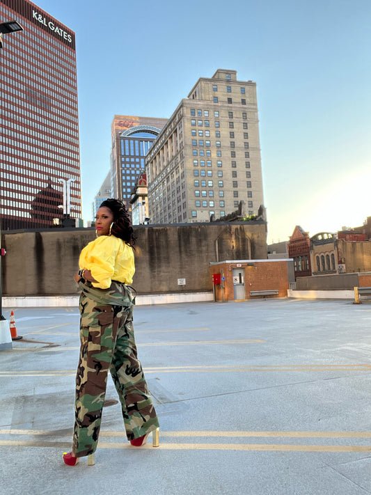 High Waisted Wide Leg Camo Cargos