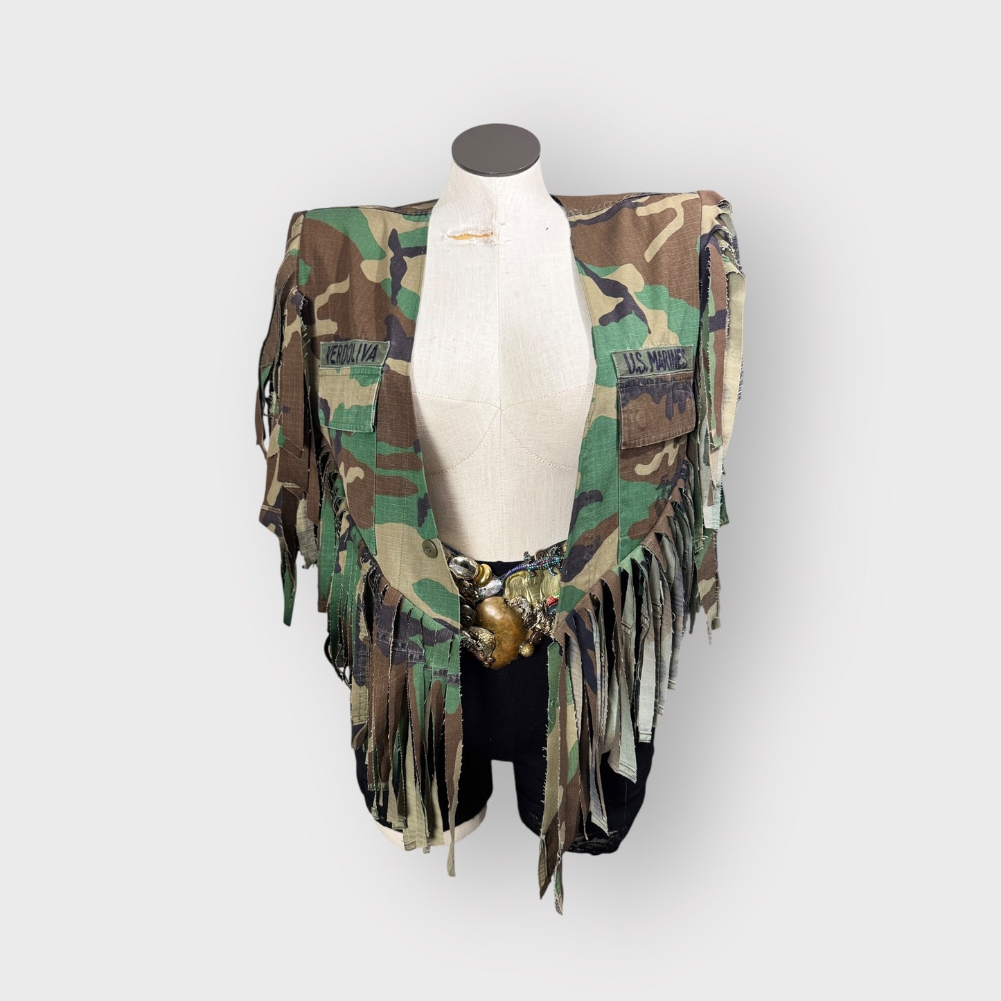 Camo Cowgirl Couture Tuxe Tail Fringe Power Shoulder Poncho