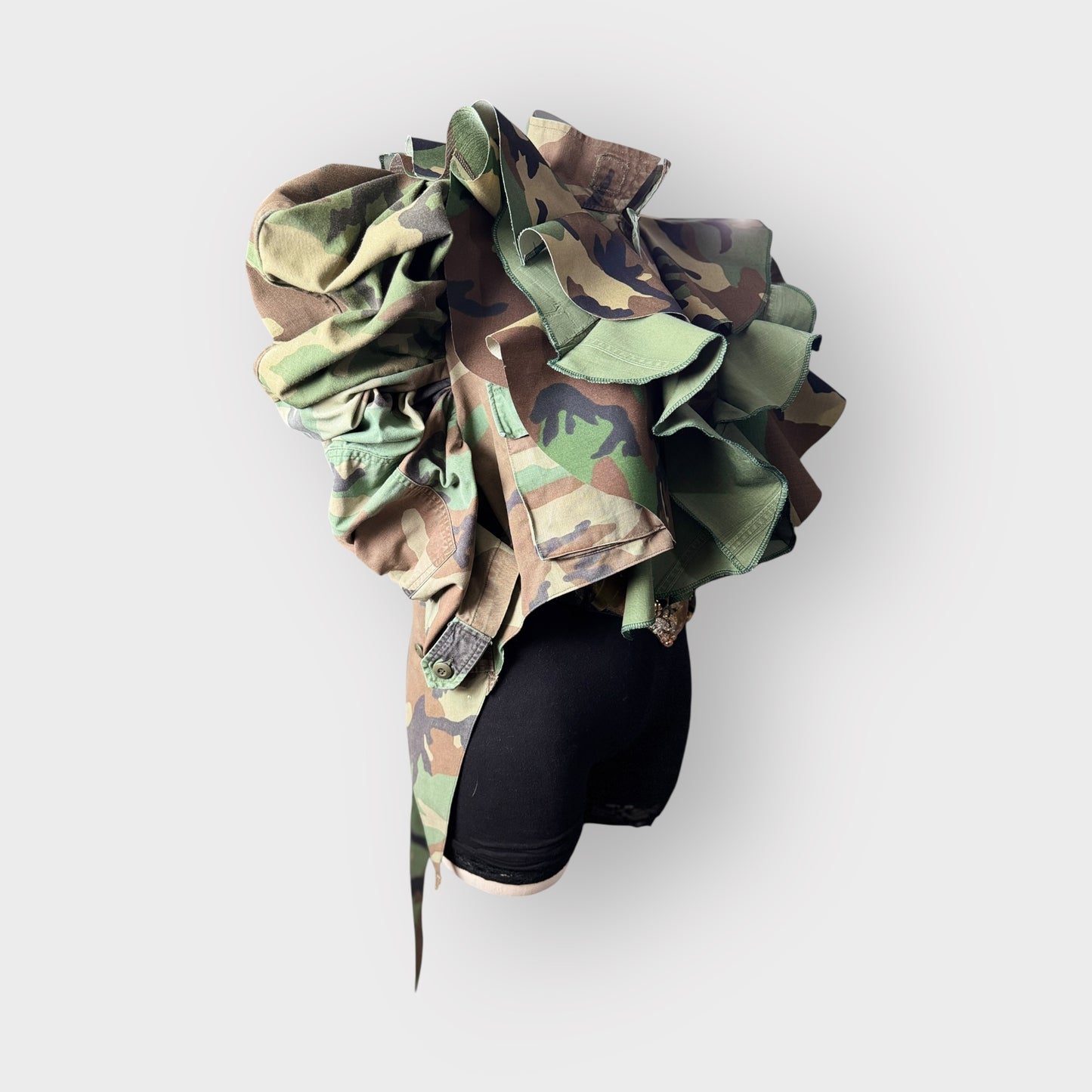Ash Camo Couture Ruffle Tuxe Tail Jacket