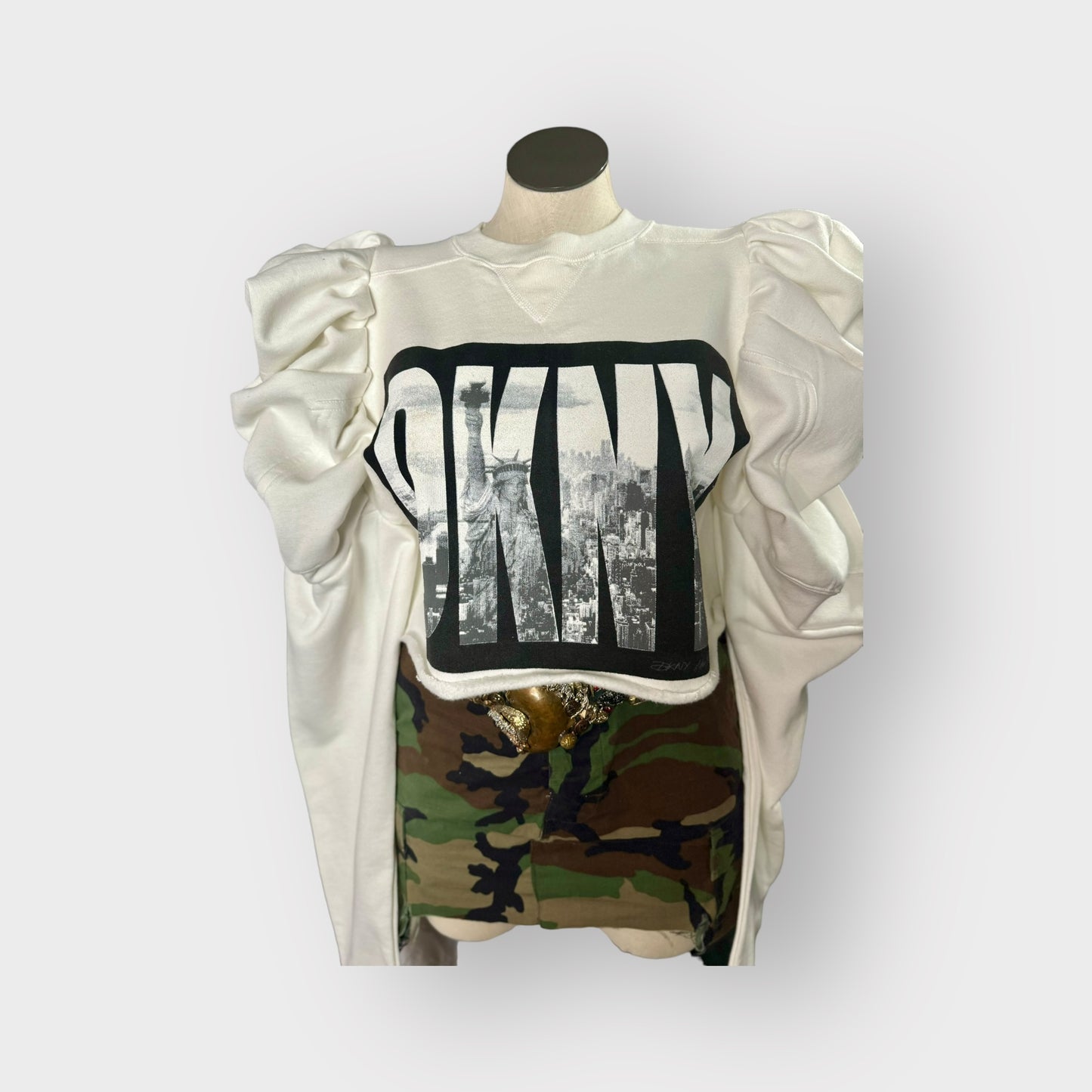 DKNY Couture Sleeve Crop Crewneck