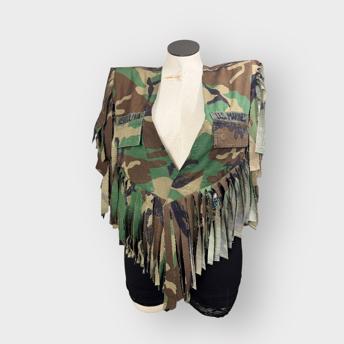 Camo Cowgirl Couture Tuxe Tail Fringe Power Shoulder Poncho