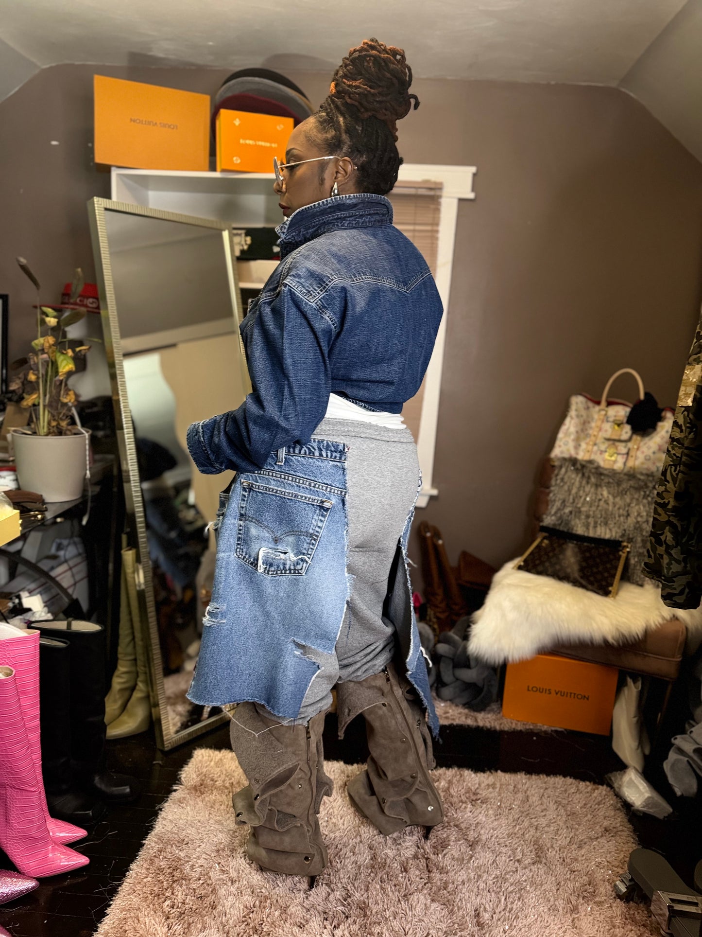 Street Style Joggers with Denim Over Skirt