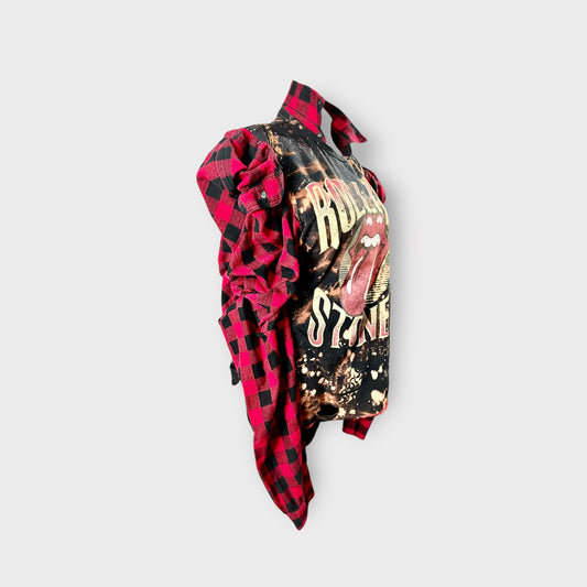 Rolling Plaid Puff Sleeve Tee