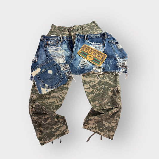 Distressed Denim n Digital Camo Cargos