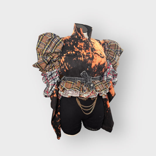 Tartan Bishop Sleeve Peplum Layered Jacket