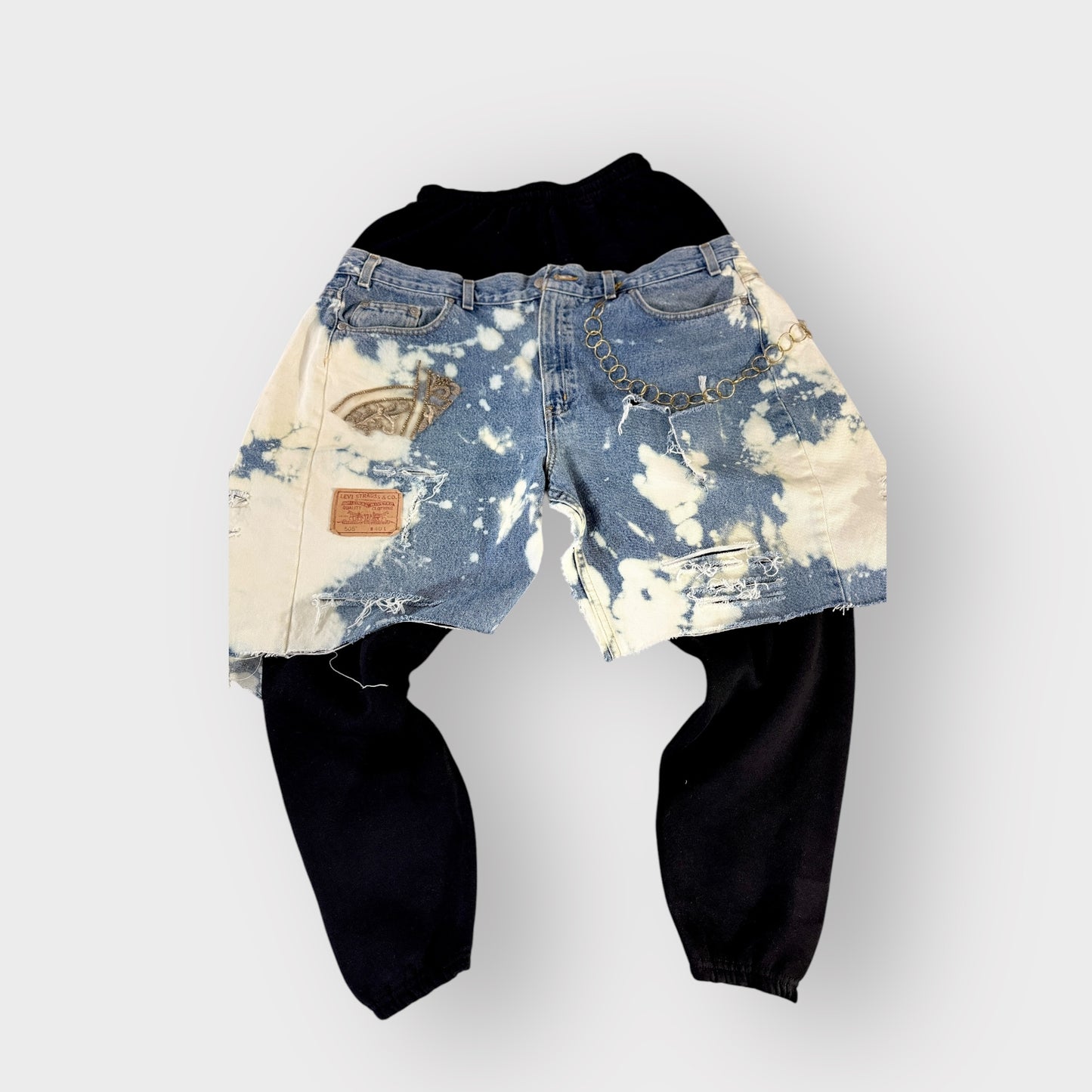 Distressed Denim Layover Joggers (Black)