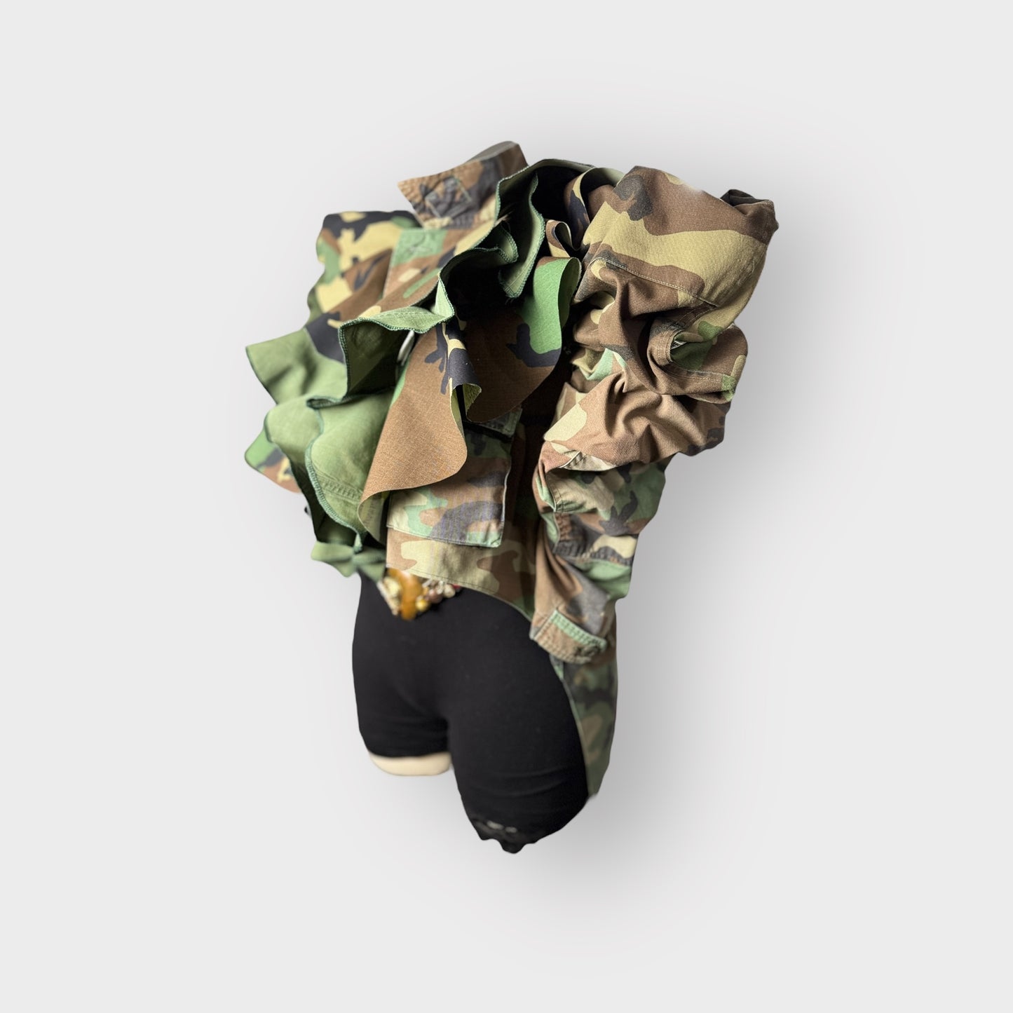 Ash Camo Couture Ruffle Tuxe Tail Jacket