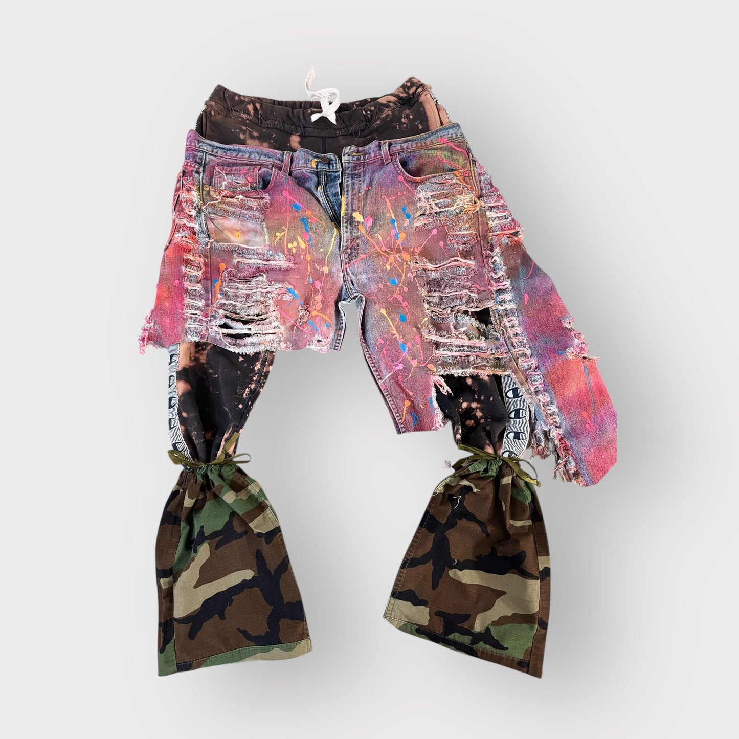 Distressed Rainbow Denim Layover Joggers