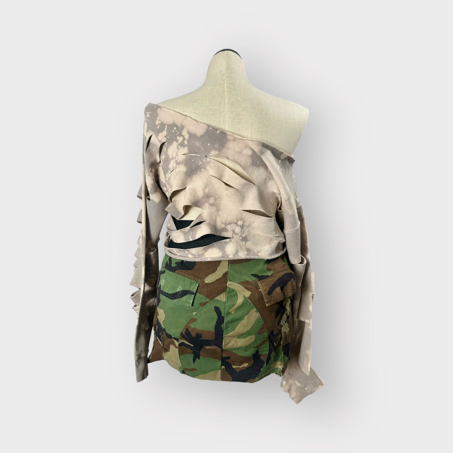 Distressed Off Shoulder Crop Crewneck
