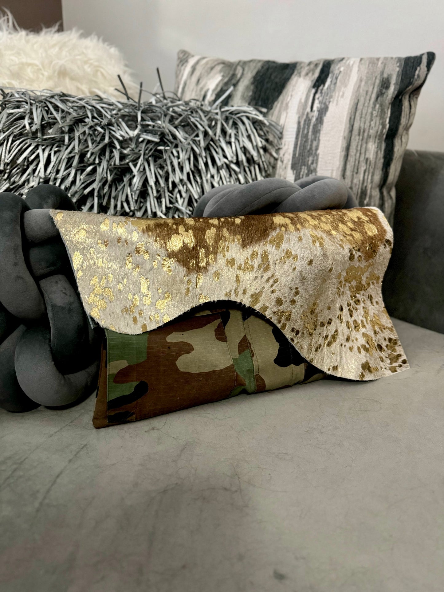 Country Couture Oversized Camo n Cowhide Clutch