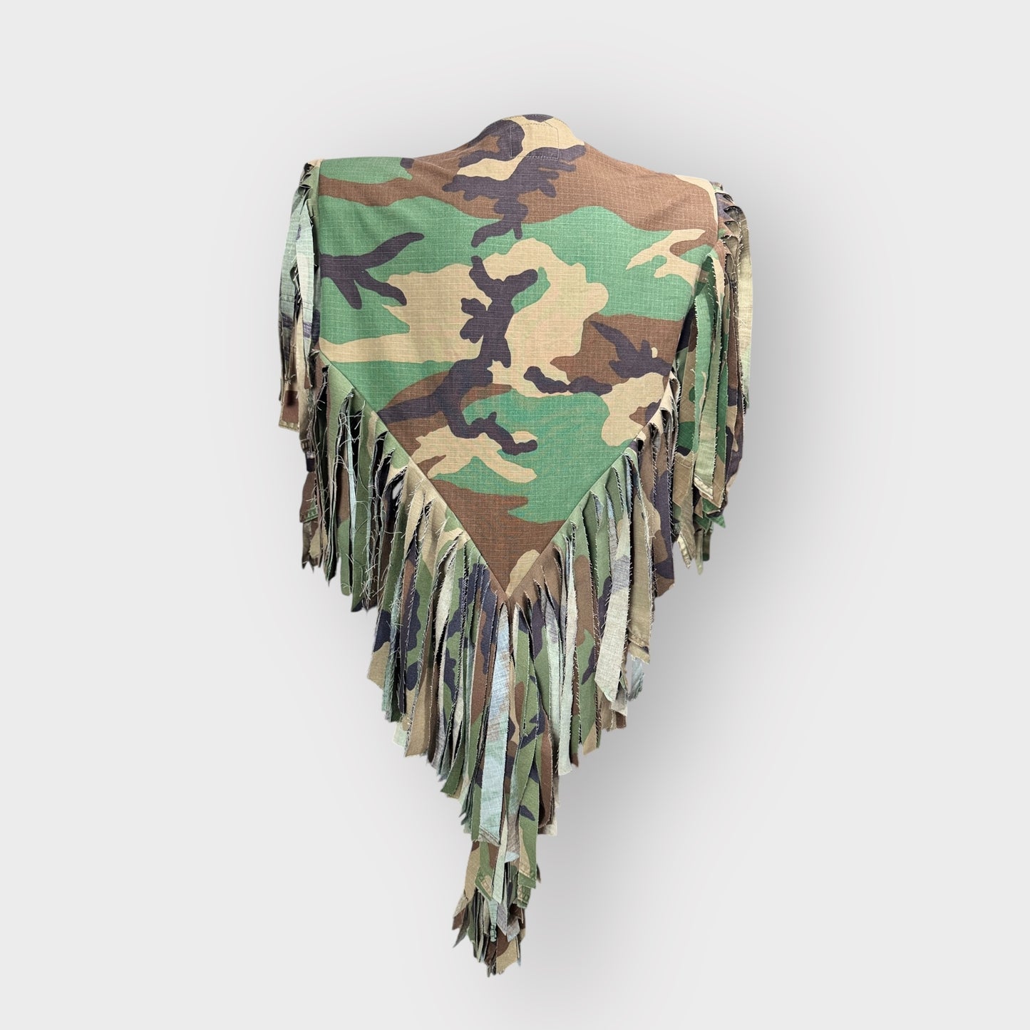 Camo Cowgirl Couture Tuxe Tail Fringe Power Shoulder Poncho