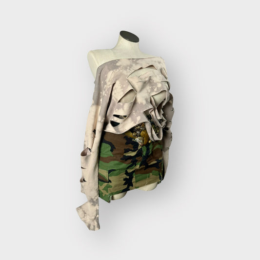 Distressed Off Shoulder Crop Crewneck