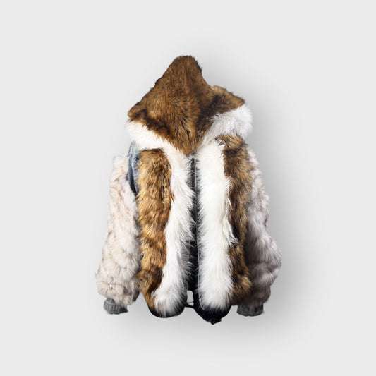Custom Denim Fox and Faux Fur Hooded Jacket