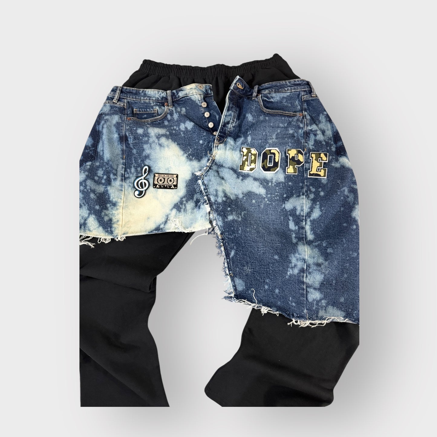Denim Distressed Layover Joggers