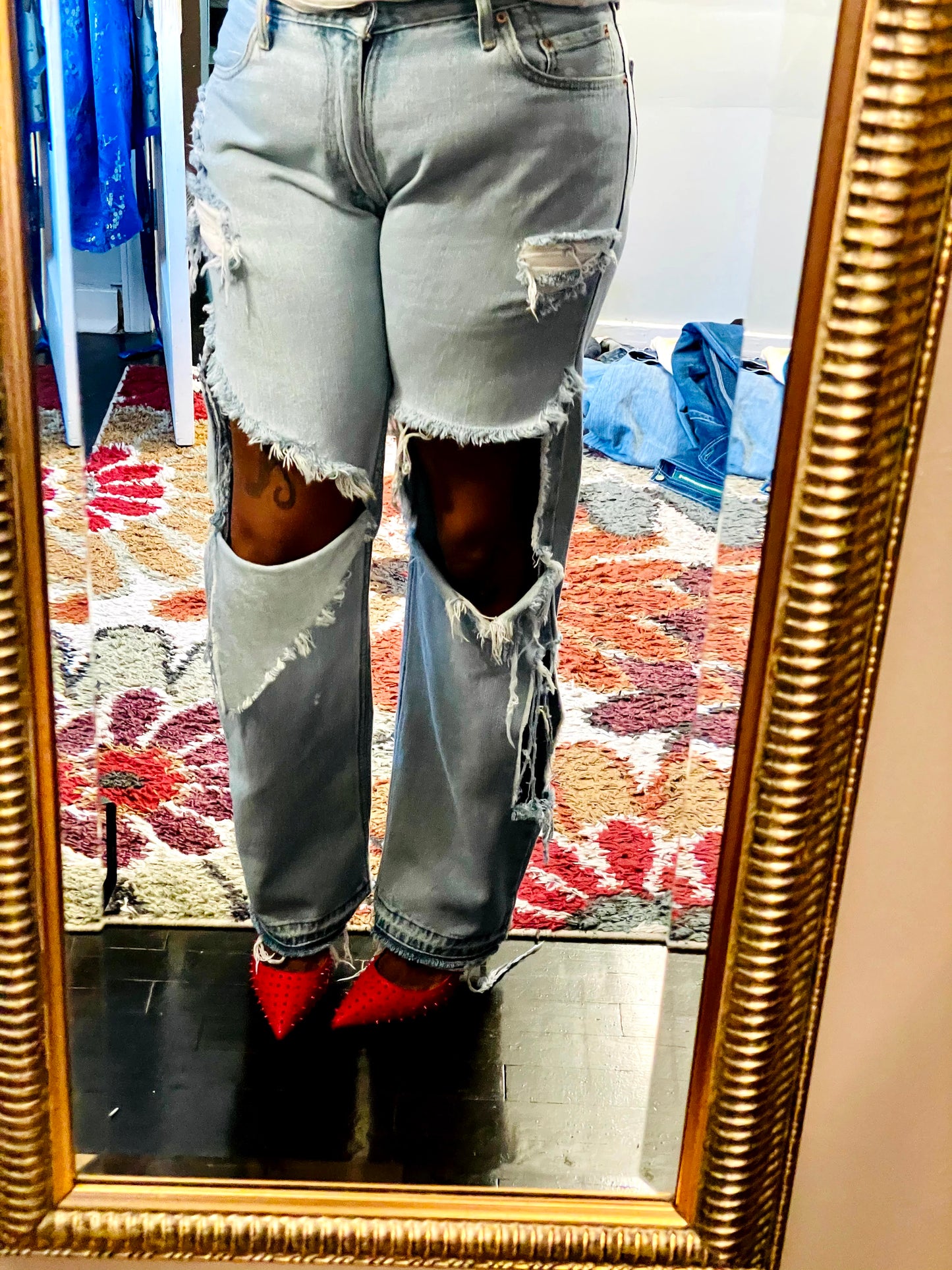 Distressed Vintage Denim Jeans