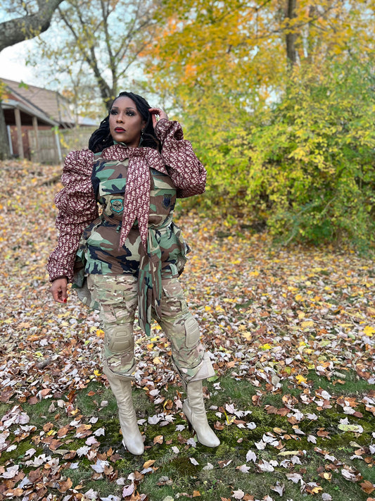 Luxe Peacock Tuxe Tail Camo w Designer Insp. Couture Sleeves