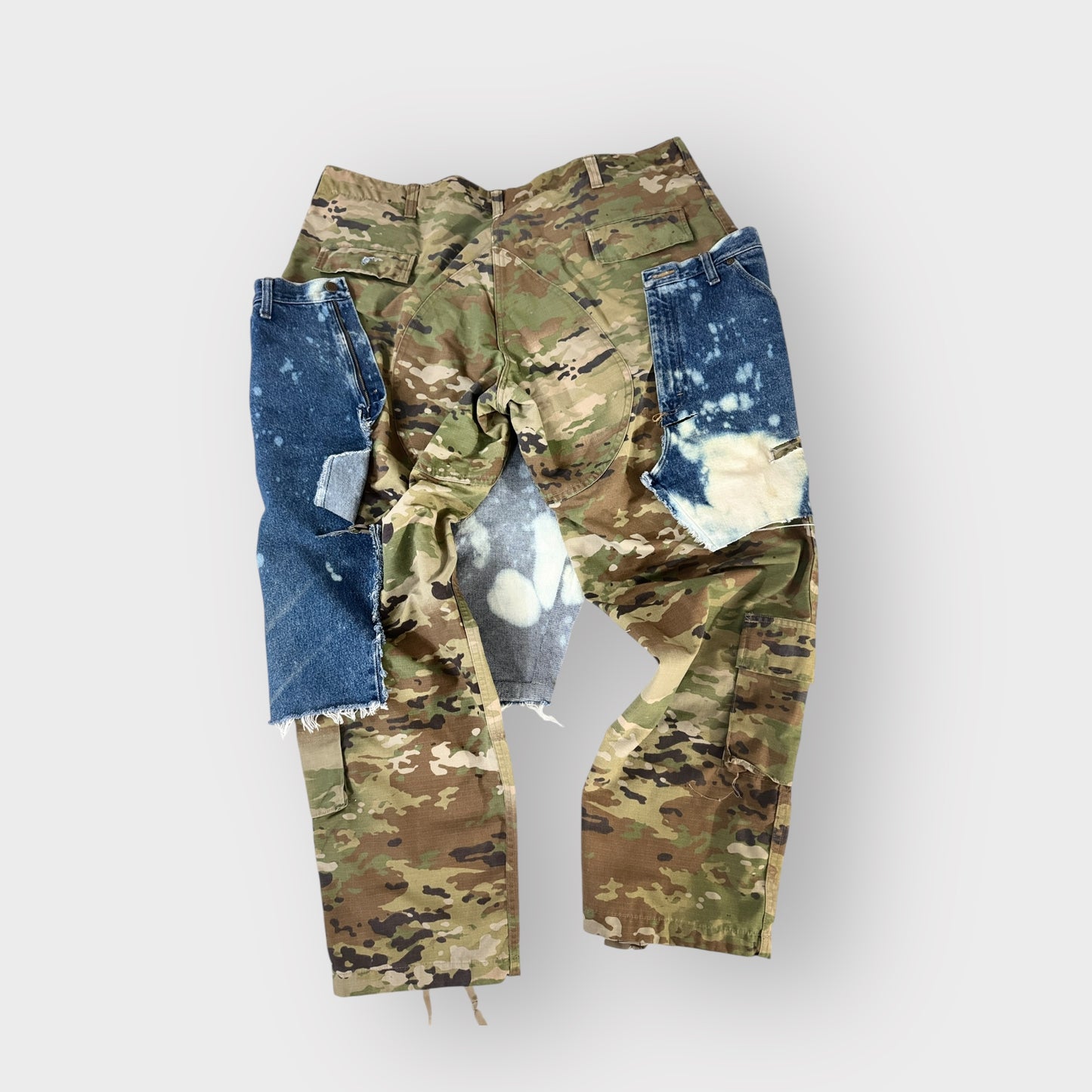 Distressed Denim Layover Camo Cargos