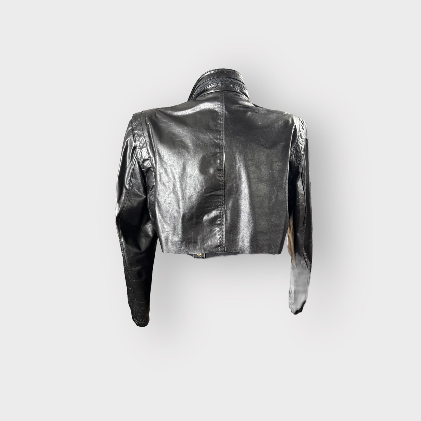 Leather Power Shoulder Cropped Jacket