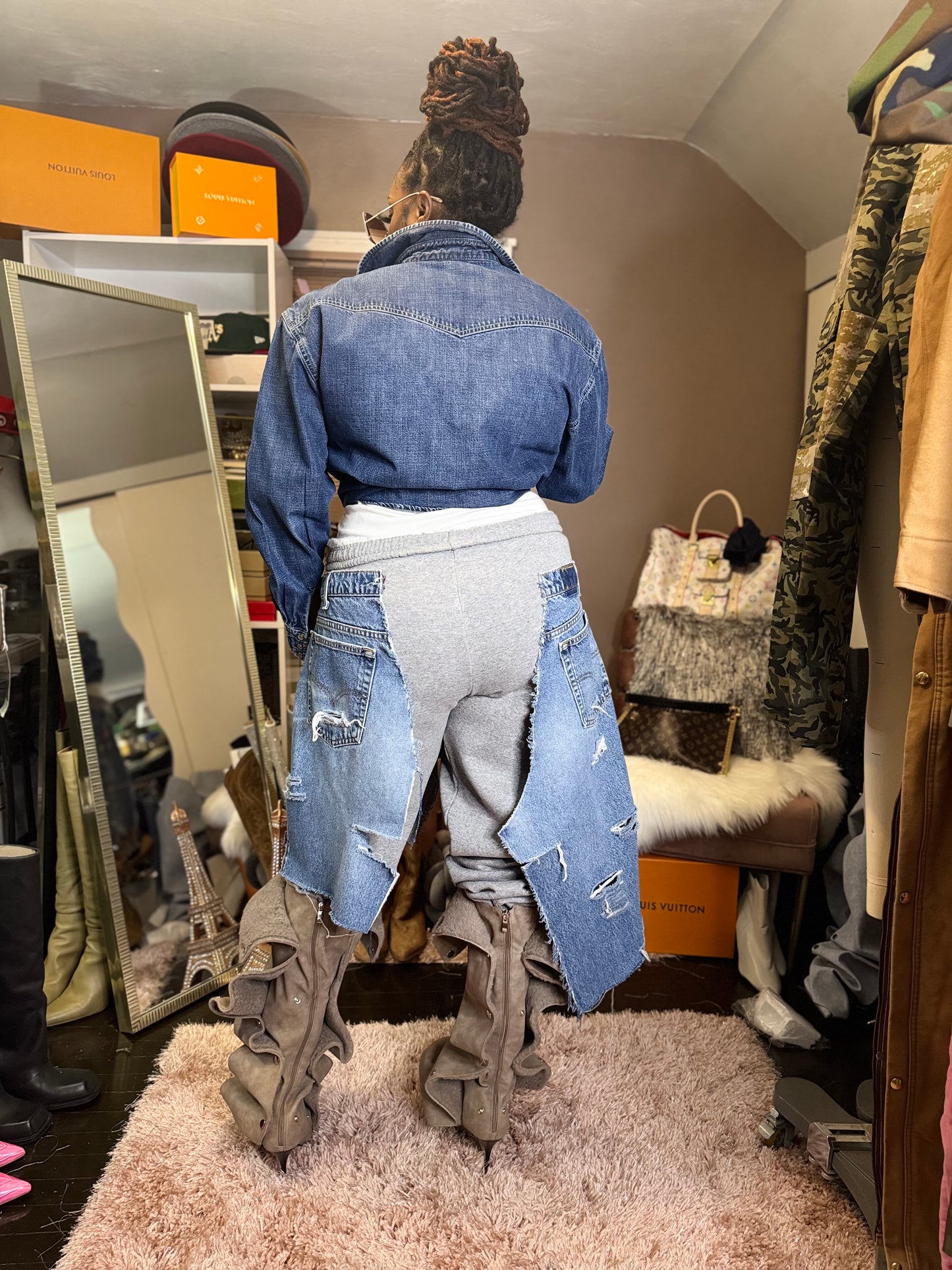 Street Style Joggers with Denim Over Skirt