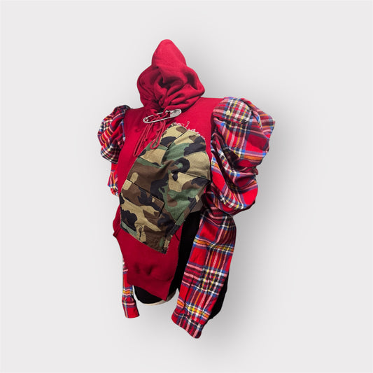 Asymmetrical Distressed Puff Sleeve Hoodie