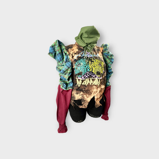 Leopard Mixed Media Street Style Hooded Tee