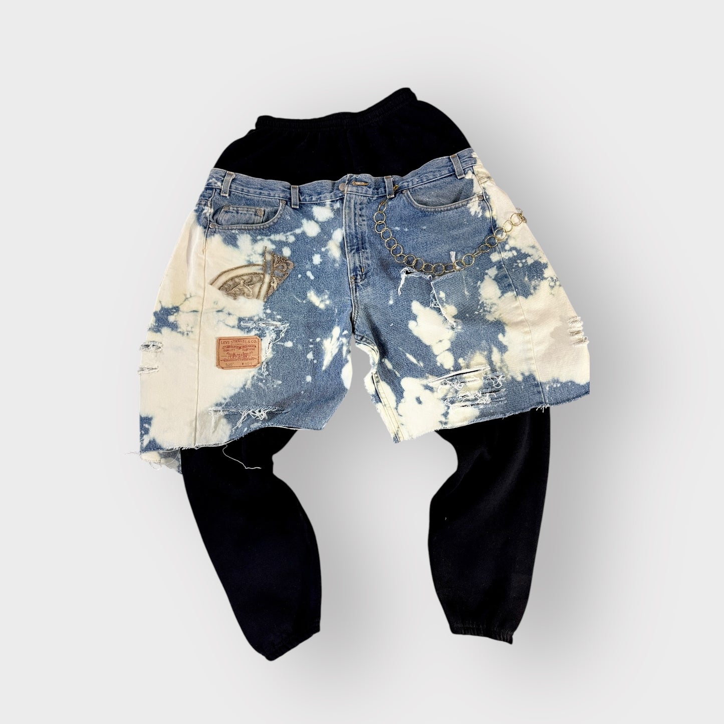 Distressed Denim Layover Joggers (Black)