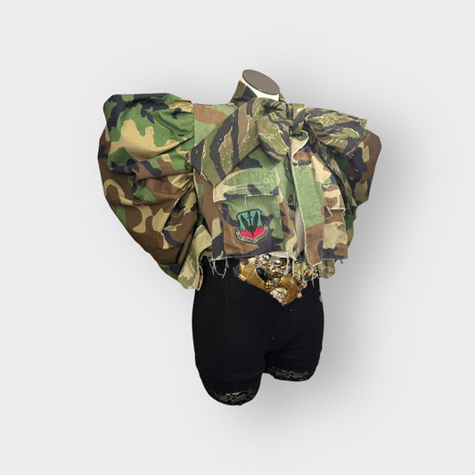 Cropped Couture Sleeve Power Bow Shacket