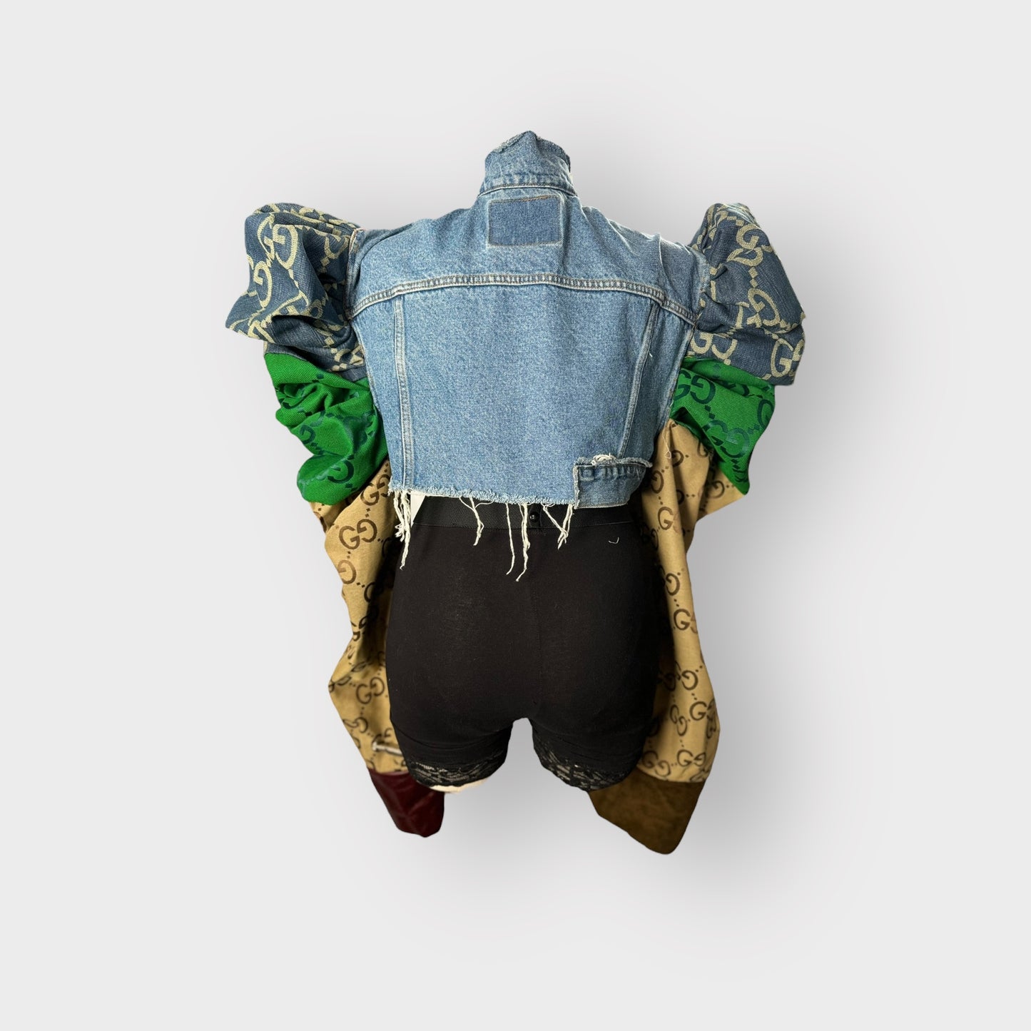 Deluxe Designer Insp. Denim Couture Sleeve Crop Jacket