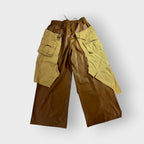 Faux Leather n Cargo Overlay Wide Leg Trousers