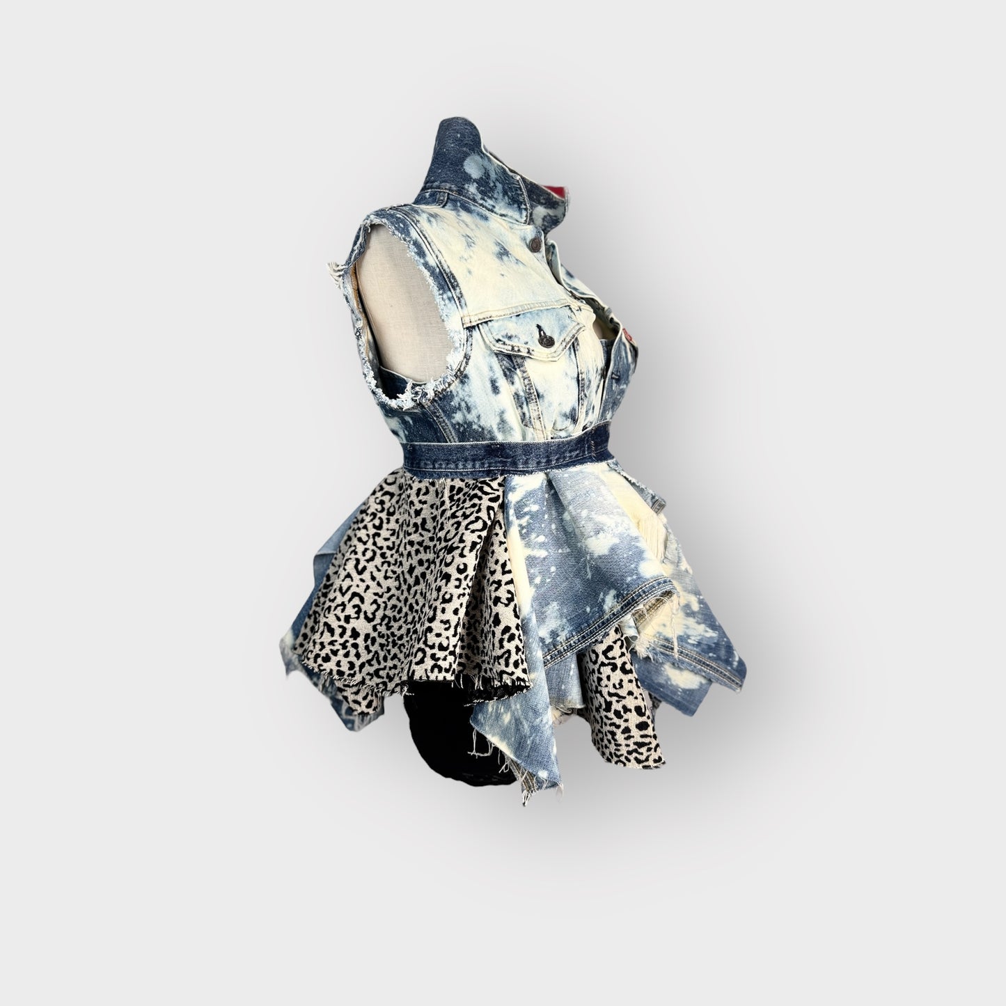 Distressed Denim n Leopard Peplum