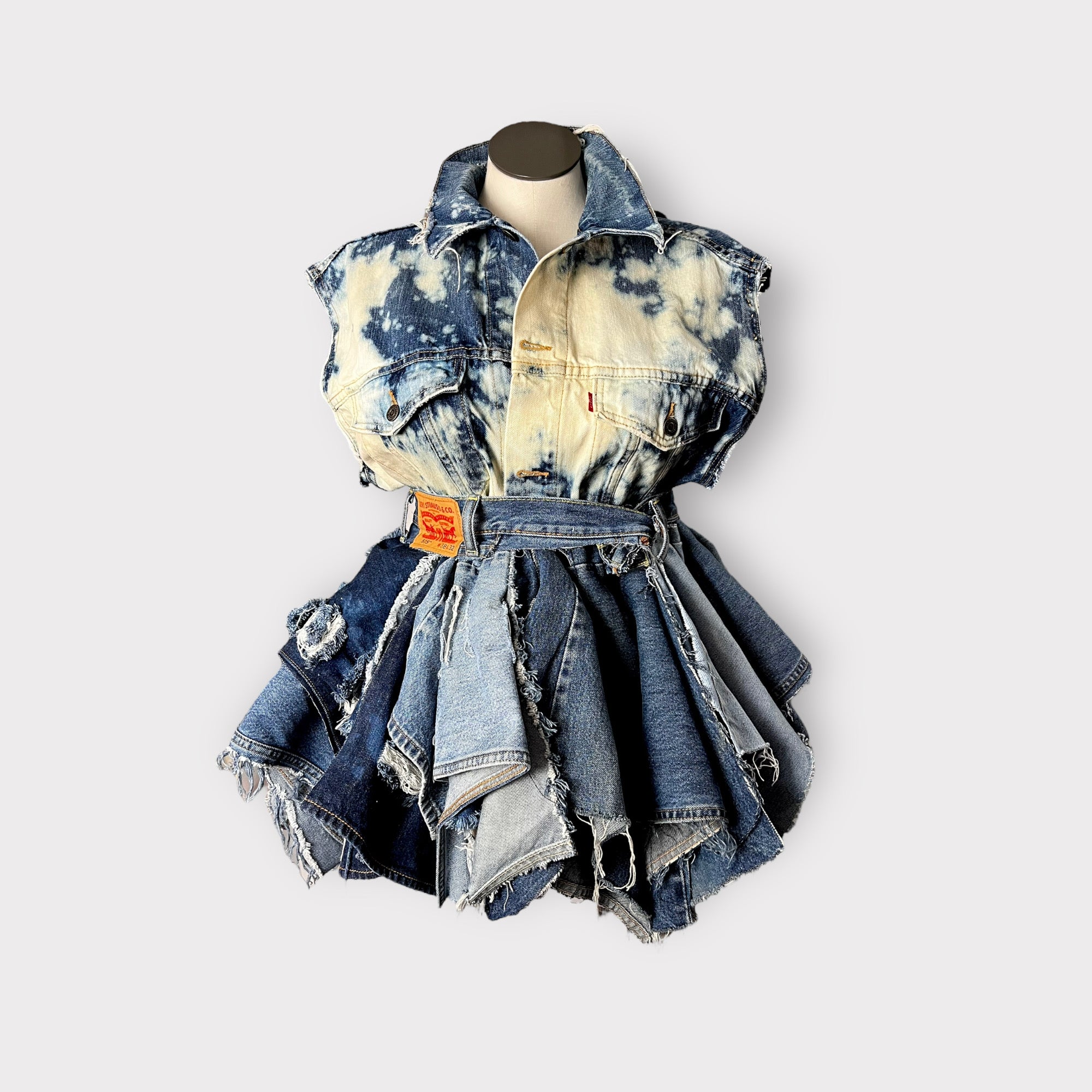 Distressed Denim Layered Peplum