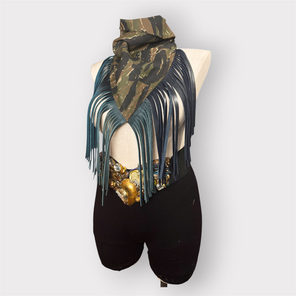 Tiger Stripe Leather Fringe Bandana