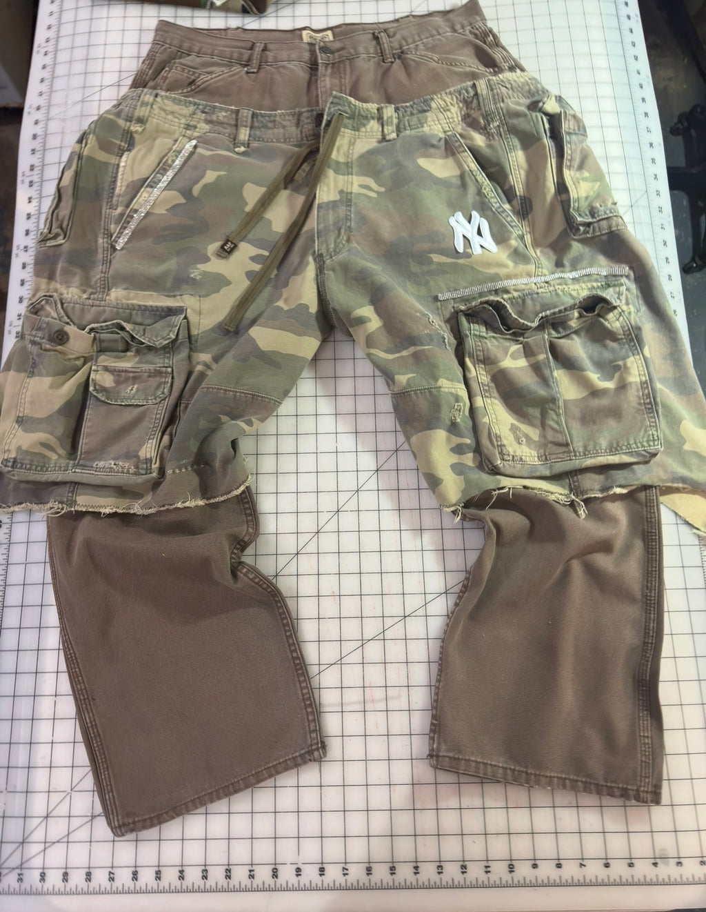 Ash Chocolate n Distressed Camo Oversized Cargos
