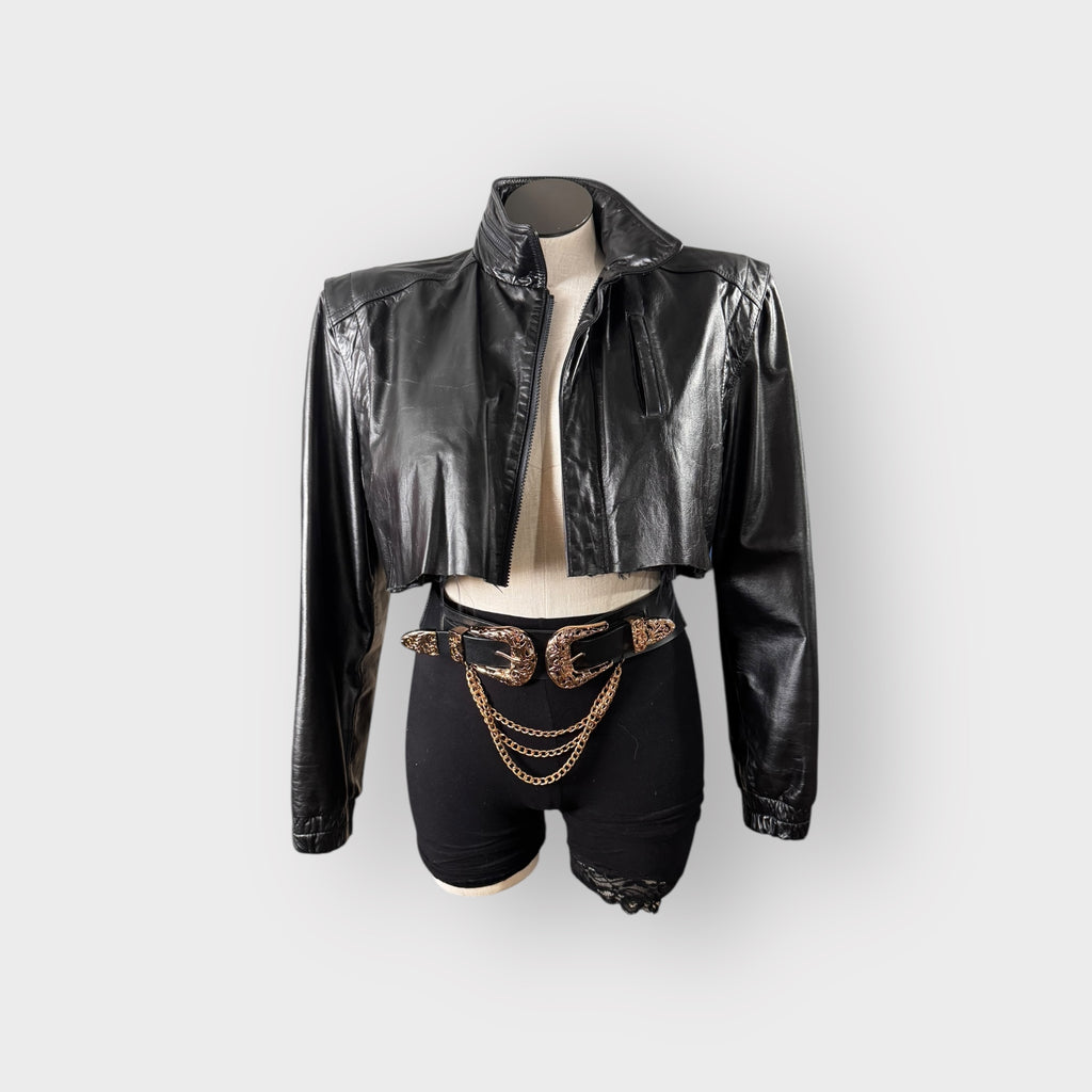 Leather Power Shoulder Cropped Jacket