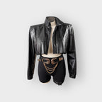 Leather Power Shoulder Cropped Jacket