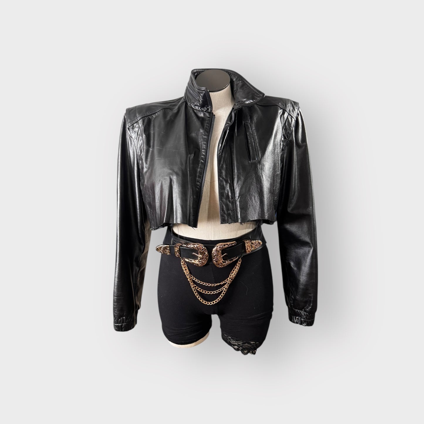 Vintage Leather Custom Couture Shoulder Leather Crop Jacket