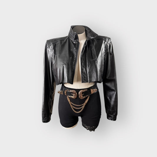 Vintage Leather Custom Couture Shoulder Leather Crop Jacket