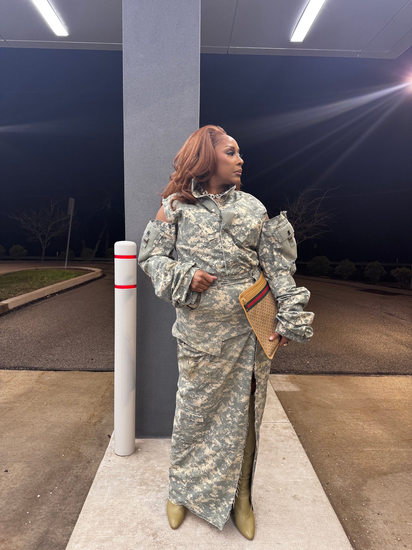 Digital Camo Cold Shoulder Bishop Sleeve Shacket