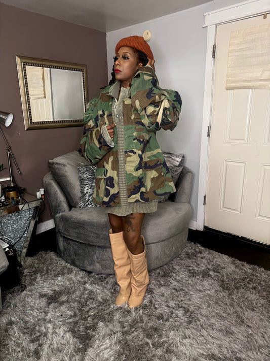 Custom Couture Puff Sleeve Camo Shacket