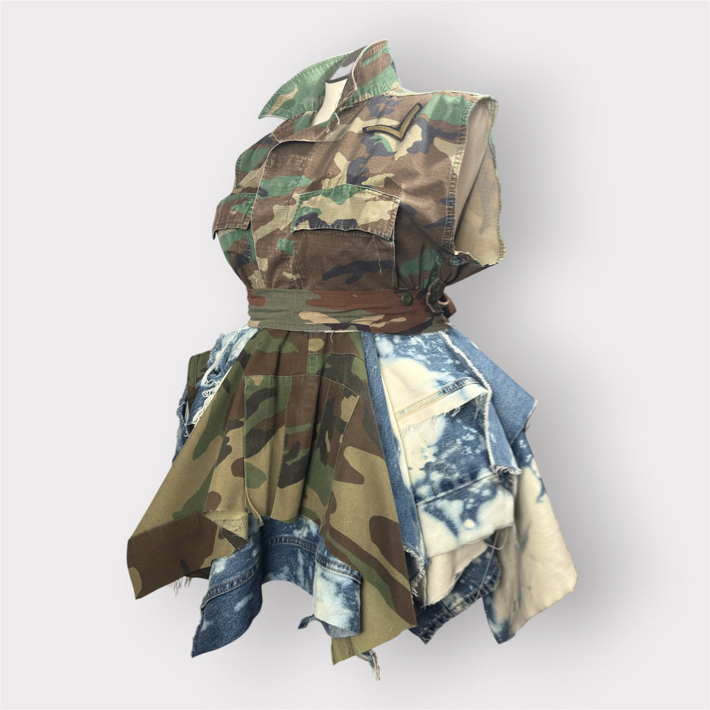 Distressed Denim n Camo Peplum